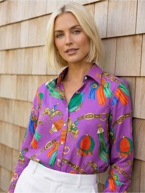 Lauren Ralph Lauren Purple Equestrian Print Button-Down Shirt